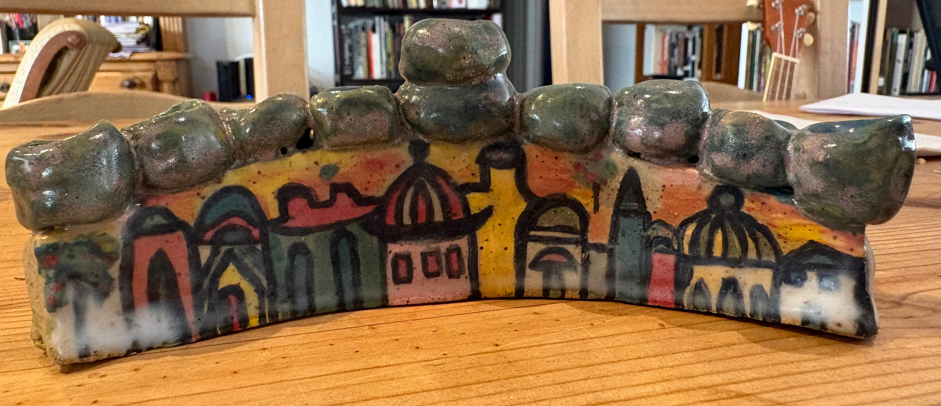 Handcrafted Ceramic Chanukkiah – Jerusalem Cityscape